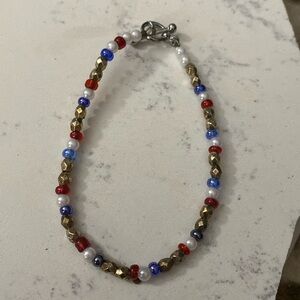 Red white and blue beaded bracelet.
